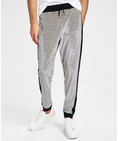 Men's Squiggly Lines Printed Drawstring Velour Pants Black $23.85 Pants