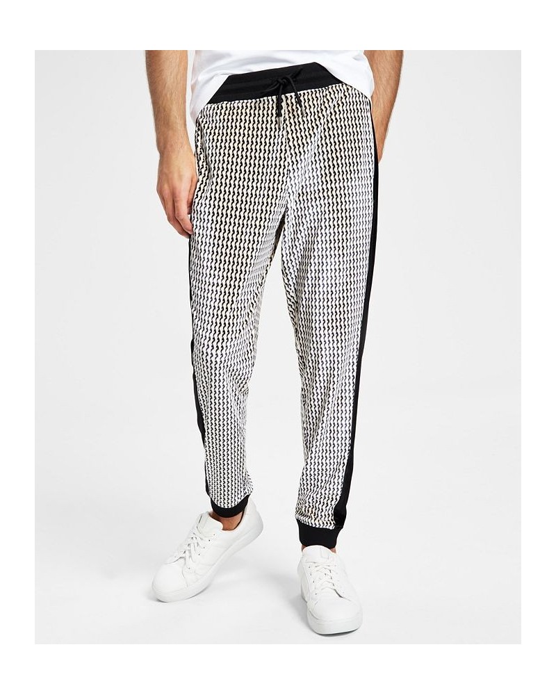 Men's Squiggly Lines Printed Drawstring Velour Pants Black $23.85 Pants