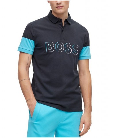 BOSS Men's Cotton-Jersey Embroidered Logo Polo Shirt Blue $49.68 Polo Shirts