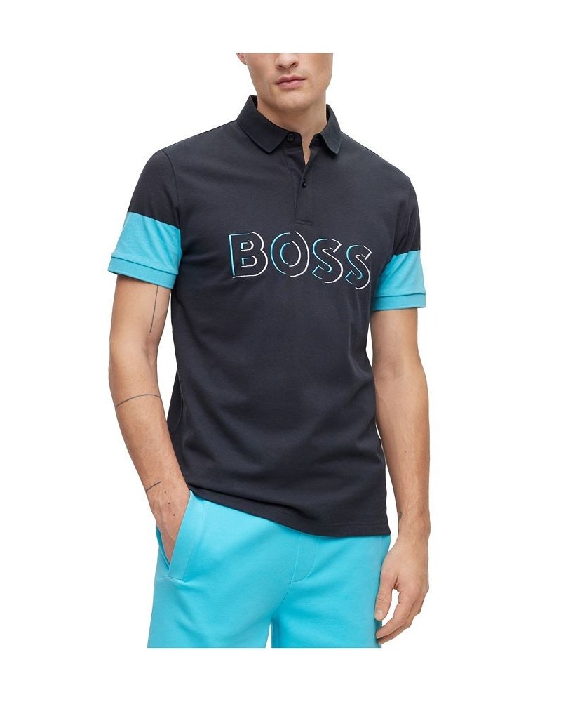 BOSS Men's Cotton-Jersey Embroidered Logo Polo Shirt Blue $49.68 Polo Shirts