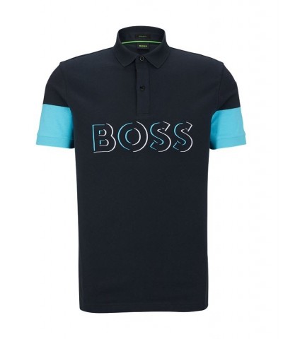 BOSS Men's Cotton-Jersey Embroidered Logo Polo Shirt Blue $49.68 Polo Shirts