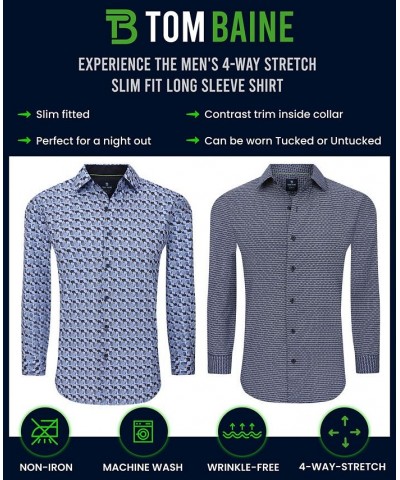 Men's Slim Fit Performance Long Sleeve Geometric Button Down Dress Shirt Navy Geo $25.19 Dress Shirts