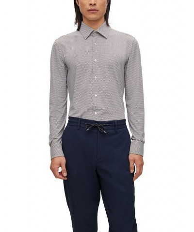 BOSS Men's Printed Performance-Stretch Jersey Slim-Fit Shirt Brown $47.36 Shirts