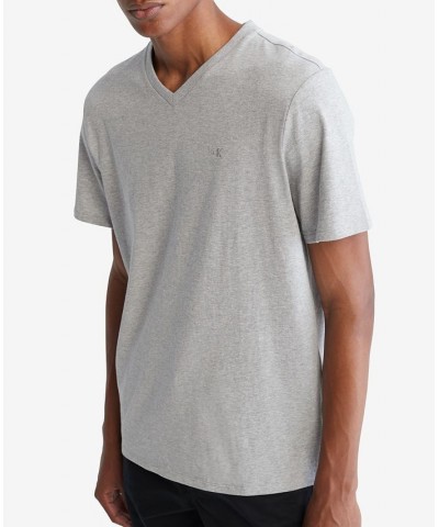 Men's Smooth Cotton Solid V-Neck T-Shirt Gray $26.24 T-Shirts