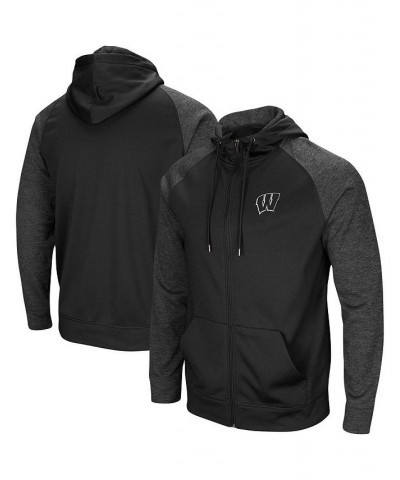 Men's Black Wisconsin Badgers Big and Tall Blackout Raglan Full-Zip Hoodie $50.34 Sweatshirt