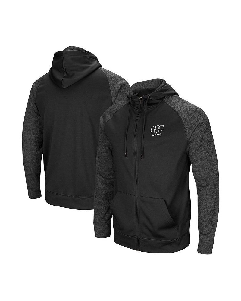 Men's Black Wisconsin Badgers Big and Tall Blackout Raglan Full-Zip Hoodie $50.34 Sweatshirt