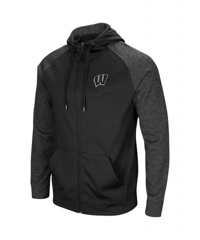 Men's Black Wisconsin Badgers Big and Tall Blackout Raglan Full-Zip Hoodie $50.34 Sweatshirt