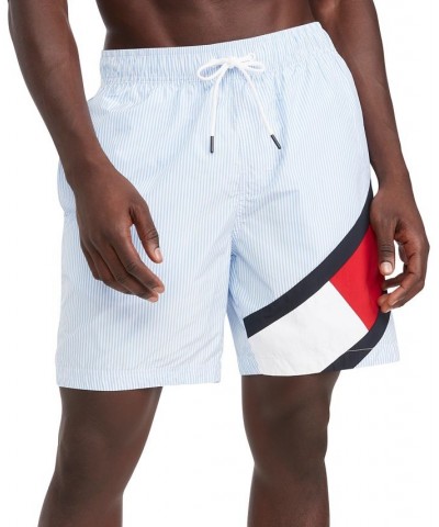 Men's Ithaca Striped Drawstring 7" Swim Trunks Blue $21.25 Swimsuits