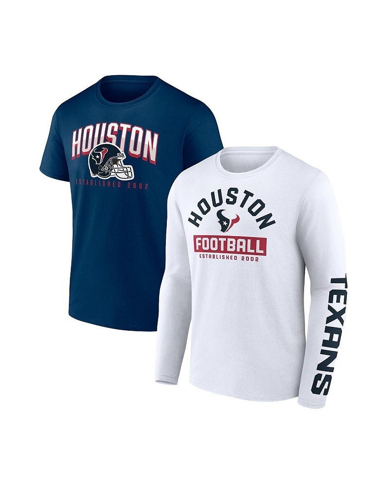 Men's Branded Navy, White Houston Texans Long and Short Sleeve Two-Pack T-shirt $20.80 T-Shirts