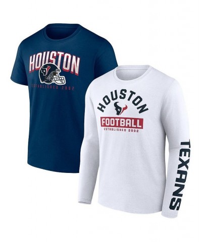 Men's Branded Navy, White Houston Texans Long and Short Sleeve Two-Pack T-shirt $20.80 T-Shirts