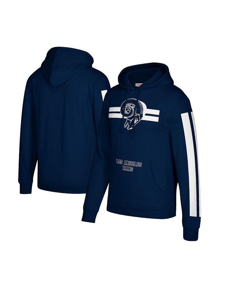 Men's Navy Los Angeles Rams Three Stripe Pullover Hoodie $41.65 Sweatshirt