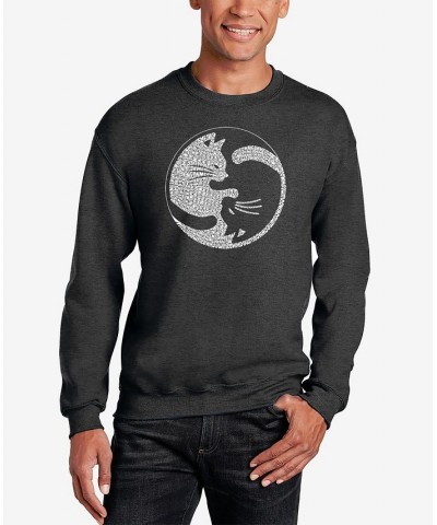 Men's Word Art Crewneck Yin Yang Cat Sweatshirt Gray $26.99 Sweatshirt