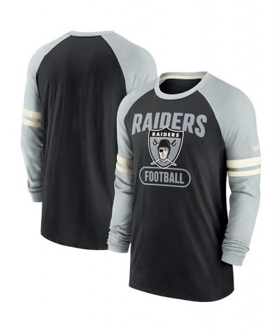 Men's Black and Silver-Tone Las Vegas Raiders Throwback Raglan Long Sleeve T-shirt $21.42 T-Shirts