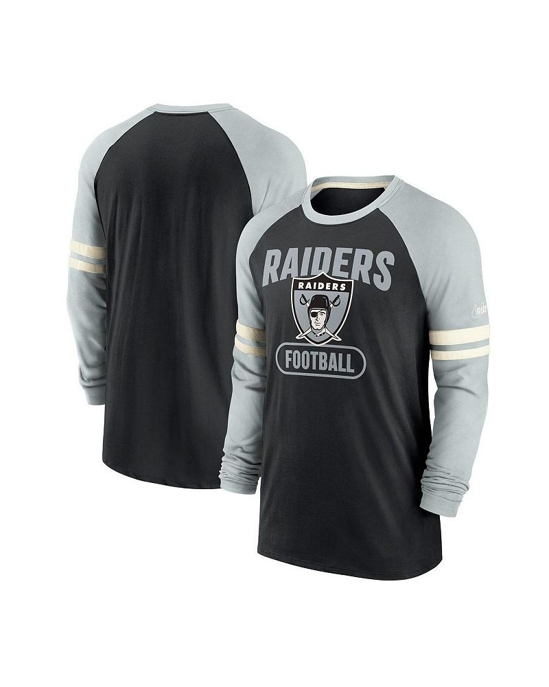 Men's Black and Silver-Tone Las Vegas Raiders Throwback Raglan Long Sleeve T-shirt $21.42 T-Shirts