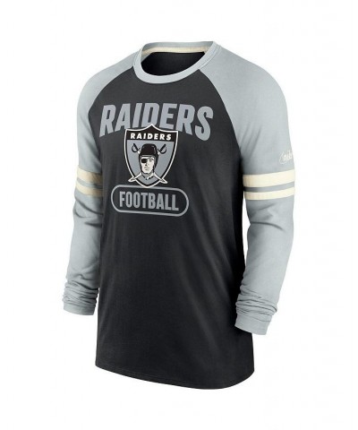 Men's Black and Silver-Tone Las Vegas Raiders Throwback Raglan Long Sleeve T-shirt $21.42 T-Shirts