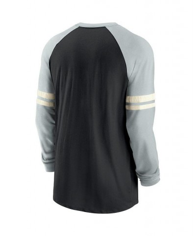 Men's Black and Silver-Tone Las Vegas Raiders Throwback Raglan Long Sleeve T-shirt $21.42 T-Shirts