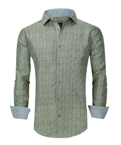 Men's Slim Fit Business Nautical Button Down Dress Shirt Green $16.45 Dress Shirts