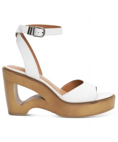 Women's Wyndin Ankle-Strap Platform Wedge Sandals White $41.28 Shoes