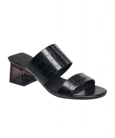 Women's Slide on Block Heel Sandals Black $39.20 Shoes