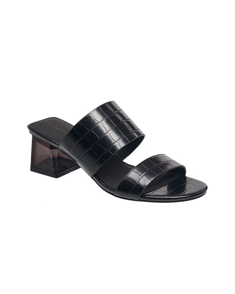 Women's Slide on Block Heel Sandals Black $39.20 Shoes