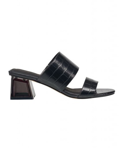 Women's Slide on Block Heel Sandals Black $39.20 Shoes