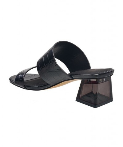 Women's Slide on Block Heel Sandals Black $39.20 Shoes