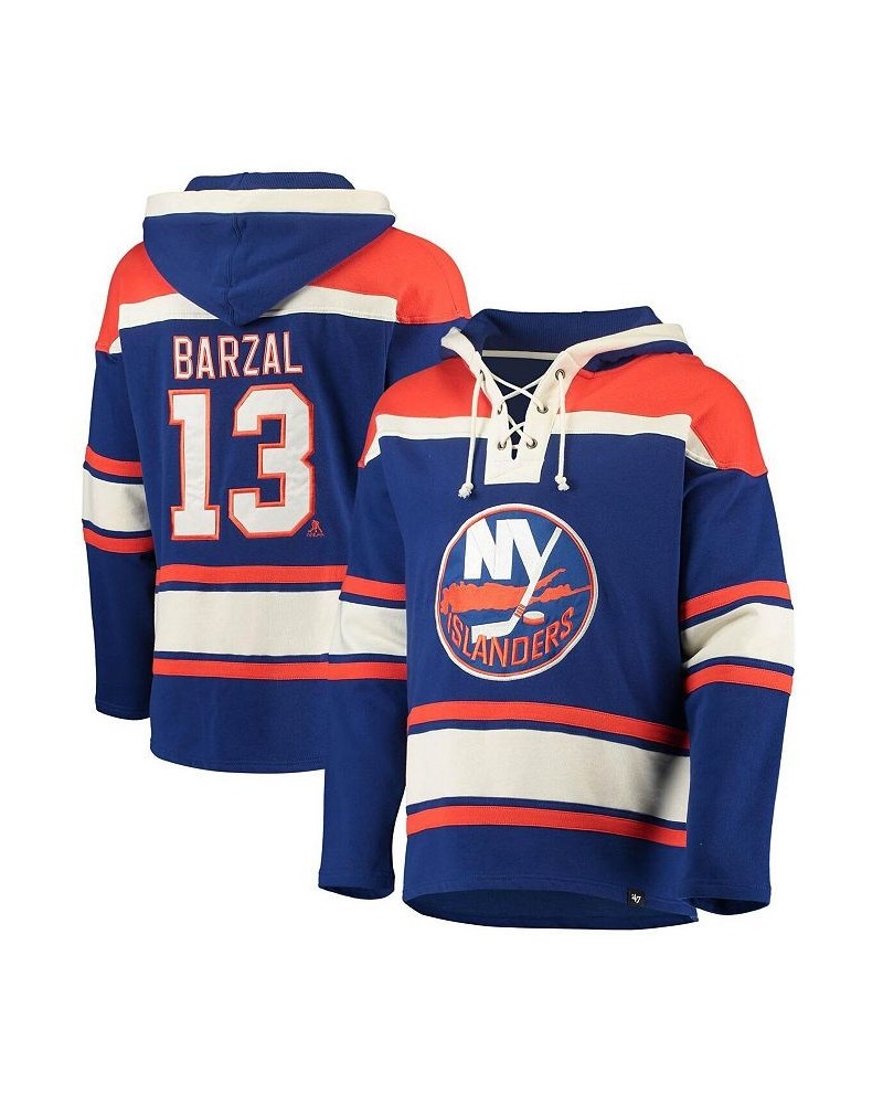 Men's Mathew Barzal Royal New York Islanders Player Name and Number Lacer Pullover Hoodie $47.58 Sweatshirt