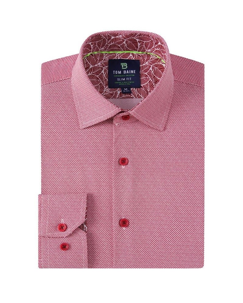 Men's Slim Fit Performance Long Sleeve Geometric Dress Shirt Red Geo $18.45 Dress Shirts