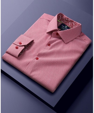 Men's Slim Fit Performance Long Sleeve Geometric Dress Shirt Red Geo $18.45 Dress Shirts