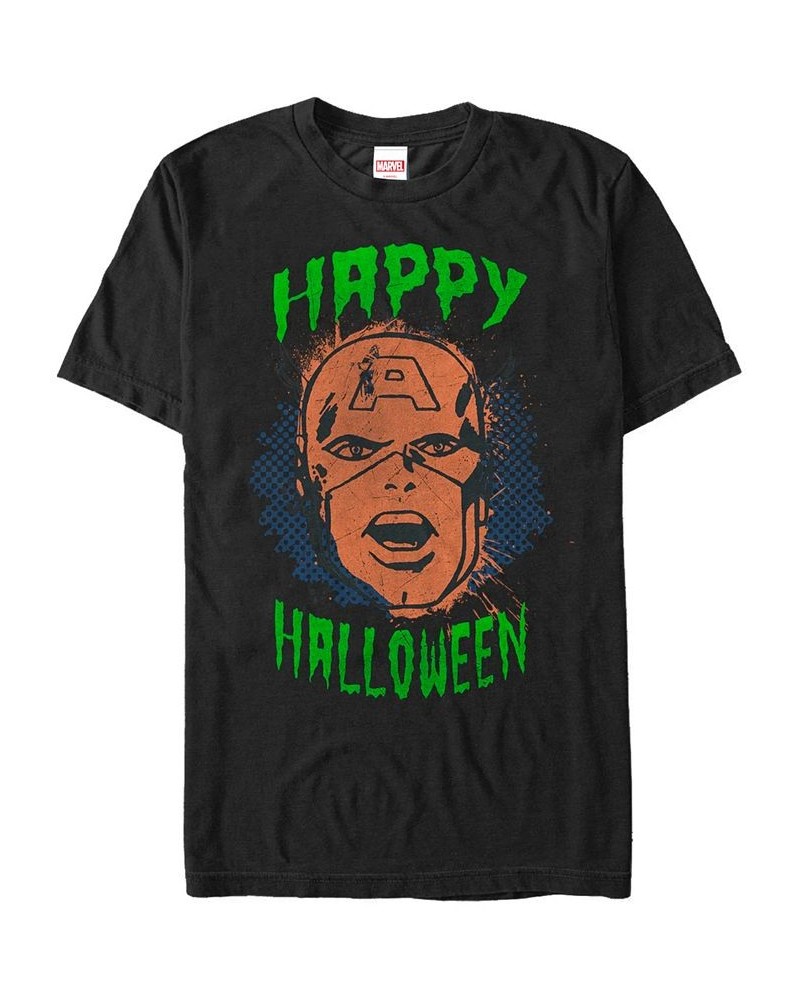 Marvel Men's Captain America Big Face Happy Halloween Short Sleeve T-Shirt Black $18.89 T-Shirts