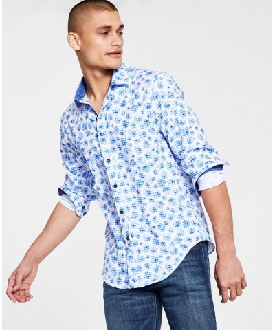 Men's Slim-Fit Performance Stretch Abstract Floral/Gingham Long-Sleeve Button-Down Shirt Multi $48.33 Shirts