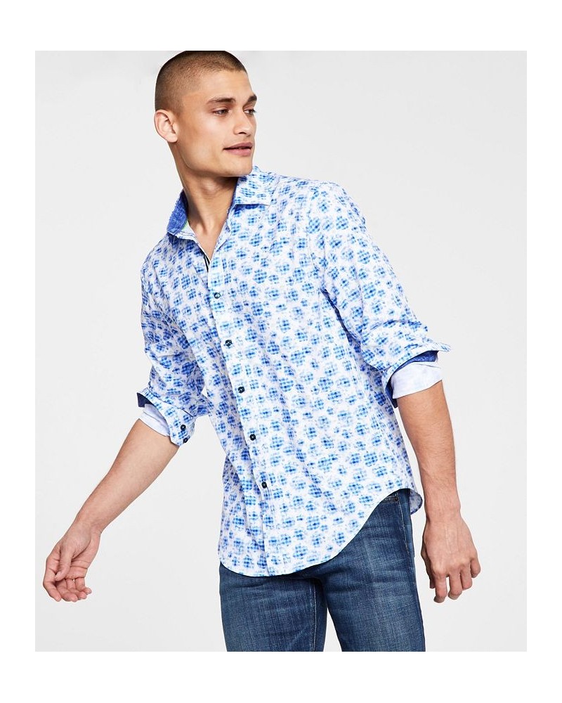 Men's Slim-Fit Performance Stretch Abstract Floral/Gingham Long-Sleeve Button-Down Shirt Multi $48.33 Shirts