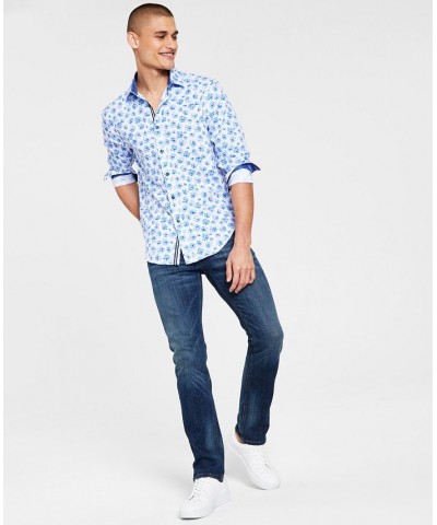 Men's Slim-Fit Performance Stretch Abstract Floral/Gingham Long-Sleeve Button-Down Shirt Multi $48.33 Shirts