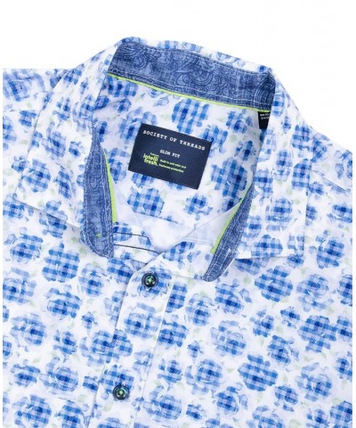 Men's Slim-Fit Performance Stretch Abstract Floral/Gingham Long-Sleeve Button-Down Shirt Multi $48.33 Shirts