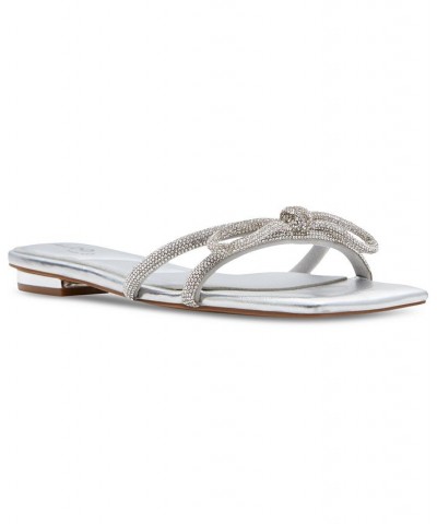 Women's Glimmera Rhinestone Bow Slide Sandals Silver $43.35 Shoes