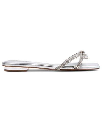 Women's Glimmera Rhinestone Bow Slide Sandals Silver $43.35 Shoes