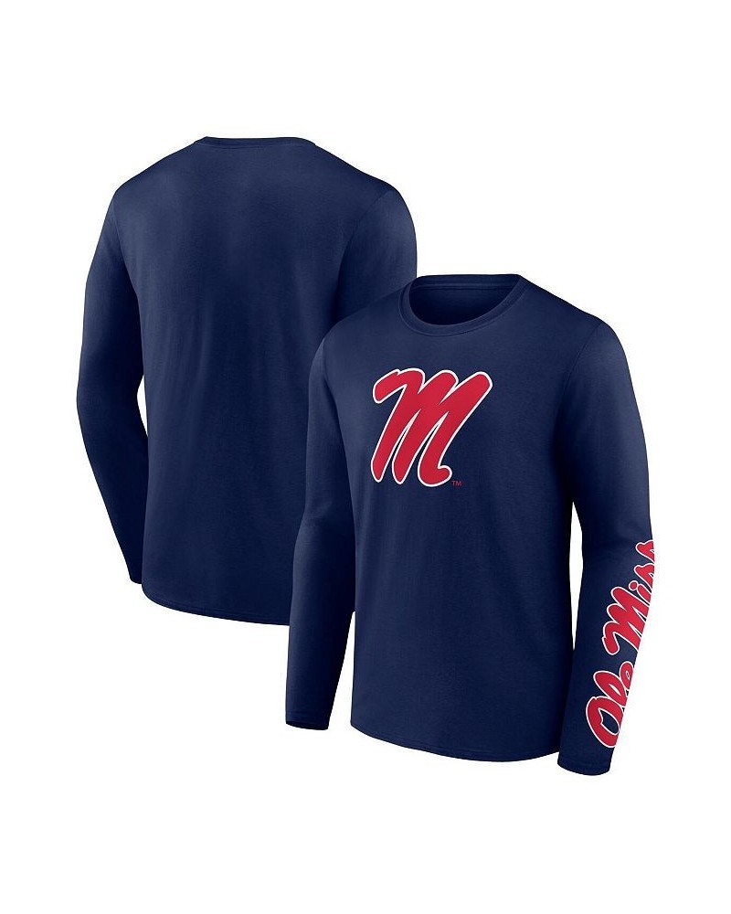 Men's Branded Navy Ole Miss Rebels Double Time 2-Hit Long Sleeve T-shirt $23.84 T-Shirts