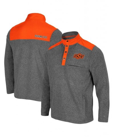 Men's Heathered Charcoal, Orange Oklahoma State Cowboys Huff Snap Pullover $37.50 Sweatshirt