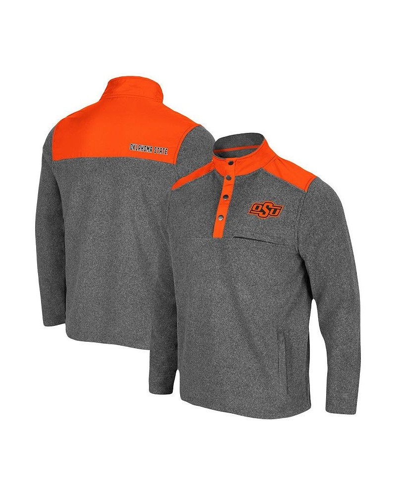 Men's Heathered Charcoal, Orange Oklahoma State Cowboys Huff Snap Pullover $37.50 Sweatshirt