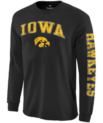 Men's Black Iowa Hawkeyes Distressed Arch Over Logo Long Sleeve Hit T-shirt $14.40 T-Shirts