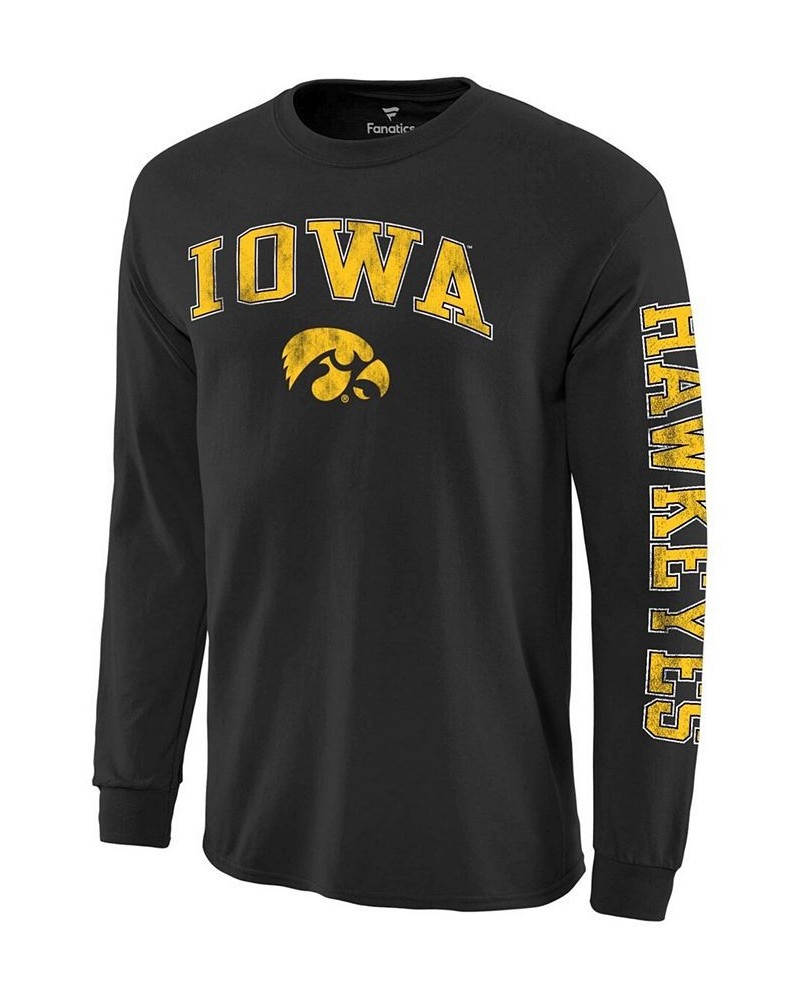 Men's Black Iowa Hawkeyes Distressed Arch Over Logo Long Sleeve Hit T-shirt $14.40 T-Shirts