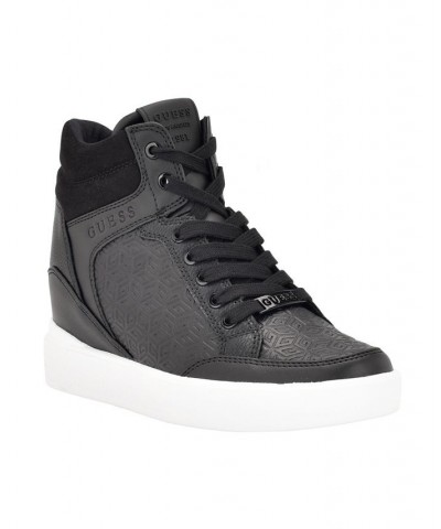 Women's Blairin Logo Hidden Wedge Lace-up Sneakers Black $49.50 Shoes