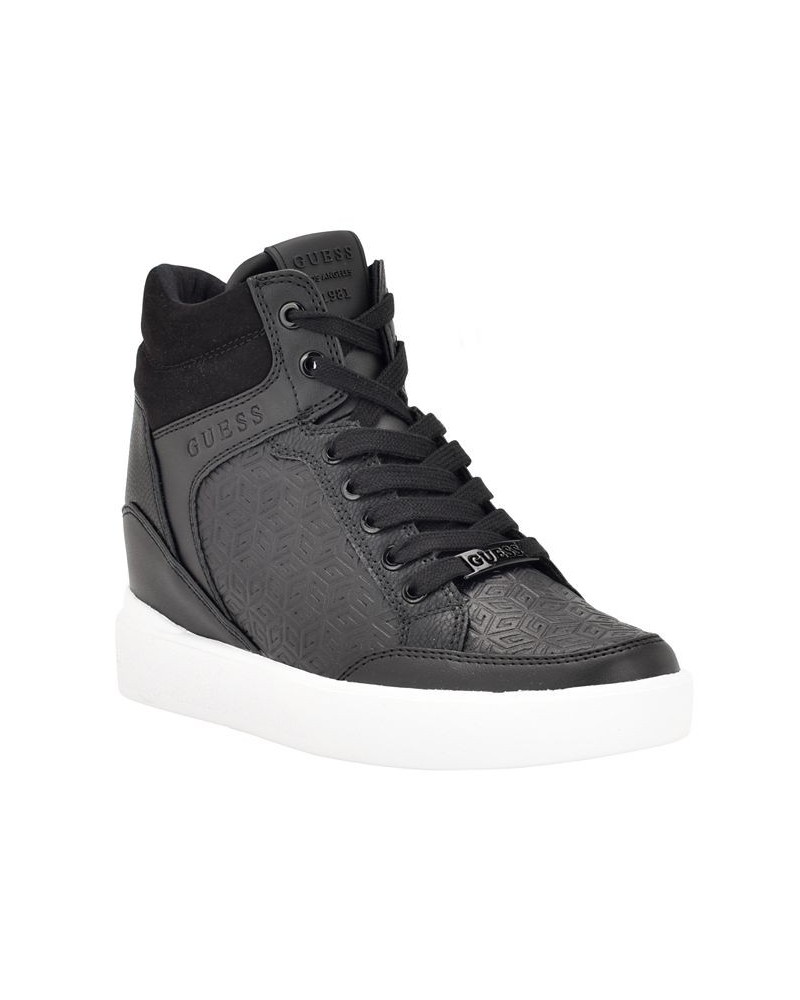 Women's Blairin Logo Hidden Wedge Lace-up Sneakers Black $49.50 Shoes