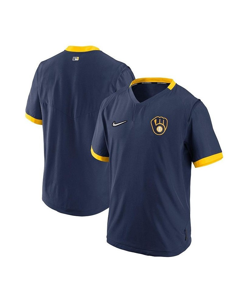 Men's Navy Milwaukee Brewers Authentic Collection Short Sleeve Hot Pullover Jacket $45.00 Jackets