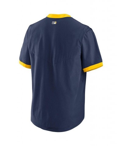 Men's Navy Milwaukee Brewers Authentic Collection Short Sleeve Hot Pullover Jacket $45.00 Jackets