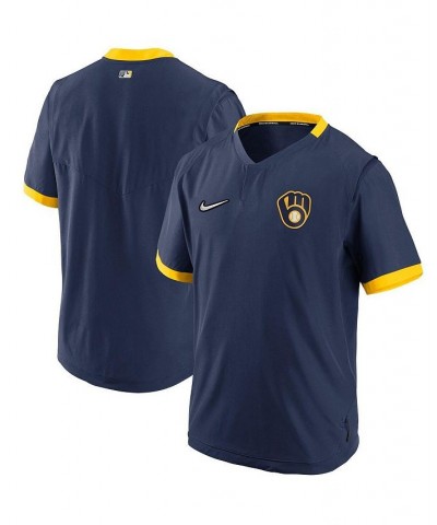 Men's Navy Milwaukee Brewers Authentic Collection Short Sleeve Hot Pullover Jacket $45.00 Jackets