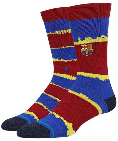 Men's Barcelona Stripe Maroon Crew Socks $12.90 Socks