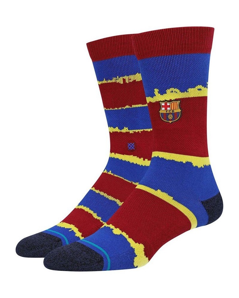 Men's Barcelona Stripe Maroon Crew Socks $12.90 Socks