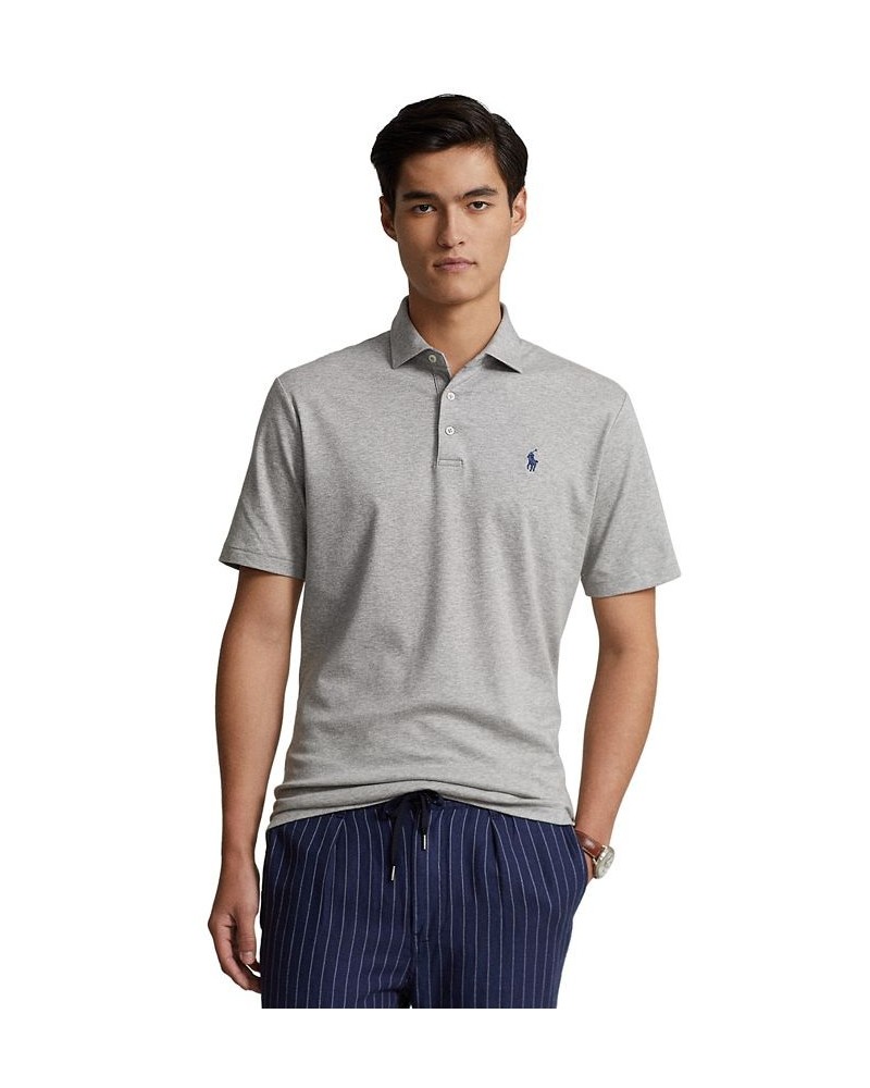 Men's Classic-Fit Soft Cotton Polo Shirt Gray $55.20 Polo Shirts