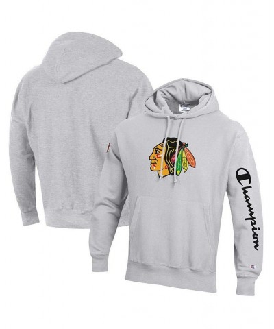 Men's Heathered Gray Chicago Blackhawks Reverse Weave Pullover Hoodie $37.79 Sweatshirt